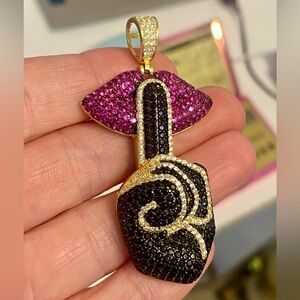 Sterling Silver Ruby Hip-Hop Shhhh Pendant 925